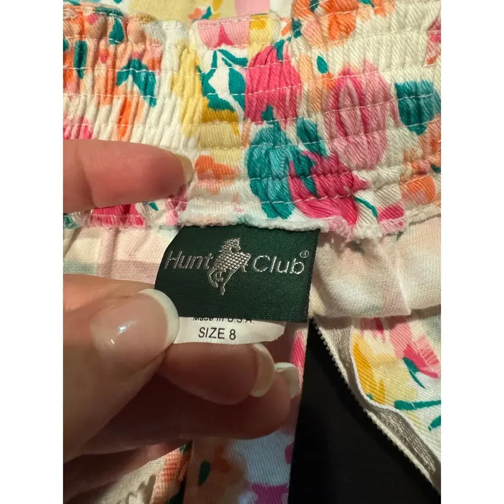 Vintage Hunt Club high waisted pleated floral, pockets, white, pink skirt size 8